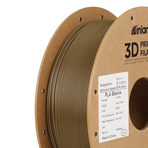 Inland PLA Basics Filament 1.75mm, 1kg Spool – Dimensional Accuracy ±0.02mm, Neatly Wound, Fits Most FDM 3D Printers (Brown, 1 Pack) - color: 1kg Brown