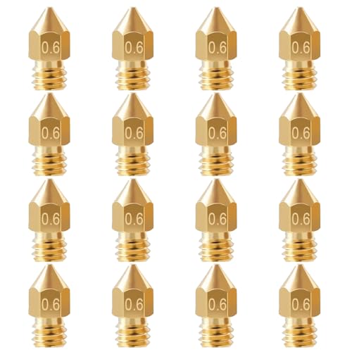 16PCS 0.6mm MK8 Brass Nozzles, 3D Printer Extruder Nozzle Compatible with Creality Ender 3 V2/Ender 3 Pro/Ender 5/CR-10 CR-10S, Makerbot Anet A8 3D Printing Replacement Parts - style: 16Pcs Ender 3 Nozzles 0.6mm