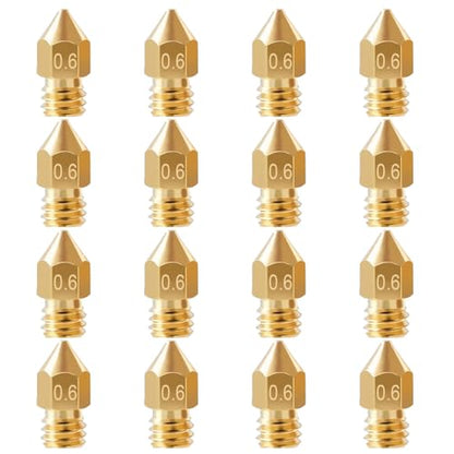 16PCS 0.6mm MK8 Brass Nozzles, 3D Printer Extruder Nozzle Compatible with Creality Ender 3 V2/Ender 3 Pro/Ender 5/CR-10 CR-10S, Makerbot Anet A8 3D Printing Replacement Parts - style: 16Pcs Ender 3 Nozzles 0.6mm