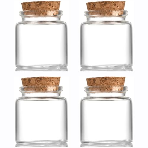4 pcs 60ml Small Glass Bottles with Cork Stopper,Spell Jars,Decorative Bottle,Vials Jars,Cute Storage Jar,Wishing Bottle 47x50mm(1.85x1.97inch) - size: 47x50mm(1.85x1.97inch)
