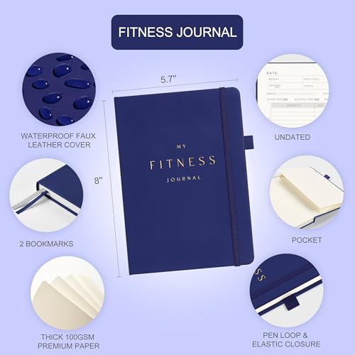&And Per Se Workout and Food Journal – Fitness Journal with Daily Diet Tracker & Gym Exercise Log Book for Men & Women – Undated, A5 Size, Leather Hardcover (Royal Blue) - color: Royal Blue, size: Fitness and Food