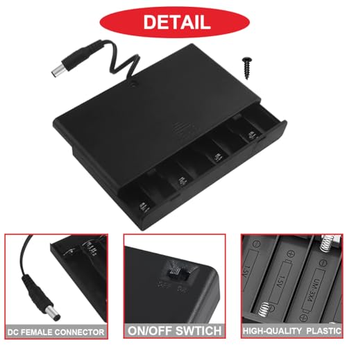2Pcs 8 AA 12V Battery Holder with Cover (Batteries are Not Included), with 2.1mm x 5.5mm DC Plug Switch,ON/Off Switch, Screw,Female DC Power Pigtail Cable Plug,for Arduino RC LED Strip - color: O.8AA 12V Battery Holder Cover With DC Plug Switch