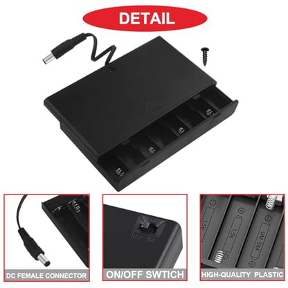 2Pcs 8 AA 12V Battery Holder with Cover (Batteries are Not Included), with 2.1mm x 5.5mm DC Plug Switch,ON/Off Switch, Screw,Female DC Power Pigtail Cable Plug,for Arduino RC LED Strip - color: O.8AA 12V Battery Holder Cover With DC Plug Switch