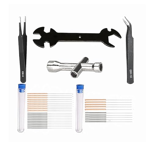 34 Pcs Nozzle Wrench Cleaning Kit,30 Nozzle Cleaning Pins Needles 2 Wire Brushes,5 in 1 Multifunctional Wrench,1 Cross Wrench, 2 Tweezers Tool for 3D Printer Accessories¡­