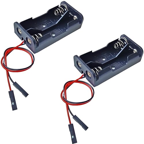 2xAA Battery Holder with Female Dupont Connector Cable, 2 Pieces – Holds Two 1.5V Batteries Each, No Batteries Included, Durable AA Battery Pack for DIY Electronics Projects