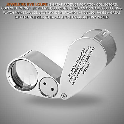 KINGMAS 40X Jewelers Loupe, LED Light Illuminated Folding Magnifying