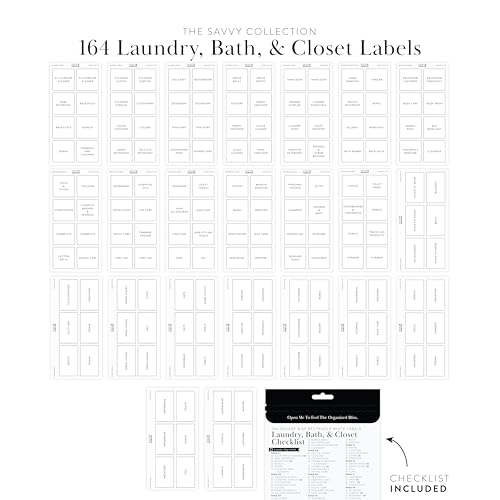 Bathroom Laundry Labels for Jars - 164 Closet Laundry Stickers, Cleaning Labels for Jars Spray Bottles, Bedroom Closet Household Laundry Organization - style: Modern White Bathroom Laundry Closet Labels