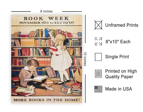 Poster Master Vintage Books Poster - Retro Book Week Print - Book Reader Wall Art - Gift for Girls, Boys, Bookworm, Librarian - Perfect Decor for Library, Classroom, Nursery - 8x10 UNFRAMED Wall Art - color: Style-14, size: 8"L x 10"W