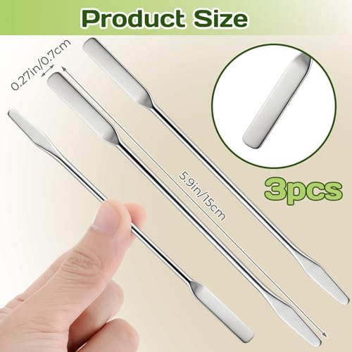 3PCS Lab Spatula,Stainless Steel,Small Metal Spatula Double Ended,Micro Spatula Square/Round End Spatula Makeup Spatula Tool for Mixing Cosmetics (3 Pcs) - color: 3 Pcs