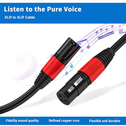 XLR Cable 50ft 2 Packs - Premium Balanced Microphone Cable with 3-Pin XLR Male to Female Mic Speaker Cable, Black, Pure Copper and Plated Conductors, PVC Jacket - color: Black, size: 50 FT, 2Packs
