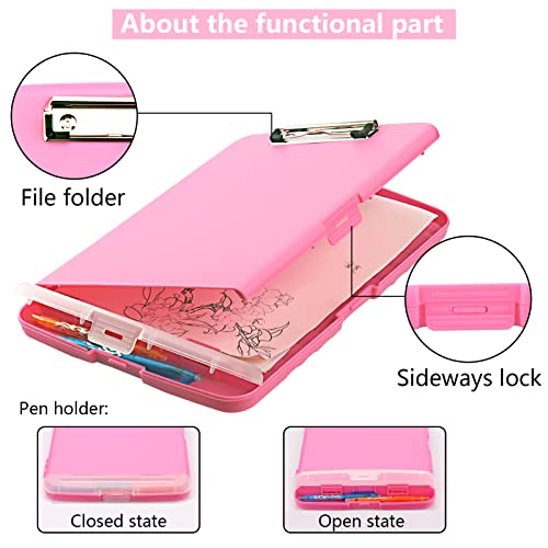 Clipboard with Storage, A4 Binder Nursing Clipboards with Pen Holder, Heavy Duty Storage Clipboards with Low Profile Clip, Clipboard Folder Side-Opening, Smooth Writing Clip Board (Pink) - color: Pink