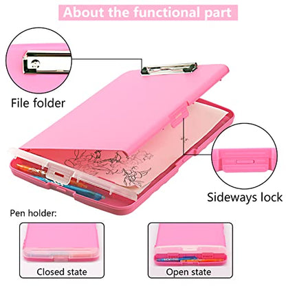 Clipboard with Storage, A4 Binder Nursing Clipboards with Pen Holder, Heavy Duty Storage Clipboards with Low Profile Clip, Clipboard Folder Side-Opening, Smooth Writing Clip Board (Pink) - color: Pink