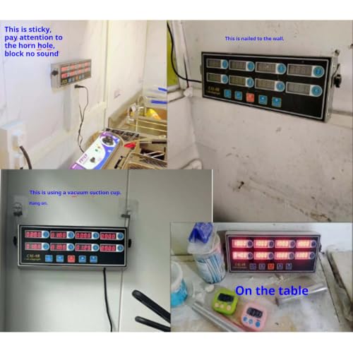 Multi-Channel Kitchen Timer Professional Digital Display Clock Stainless Steel Housing LED Interface Eight Segmented Intervals 12.72 Inch Bracket Industrial Commercial Use Black