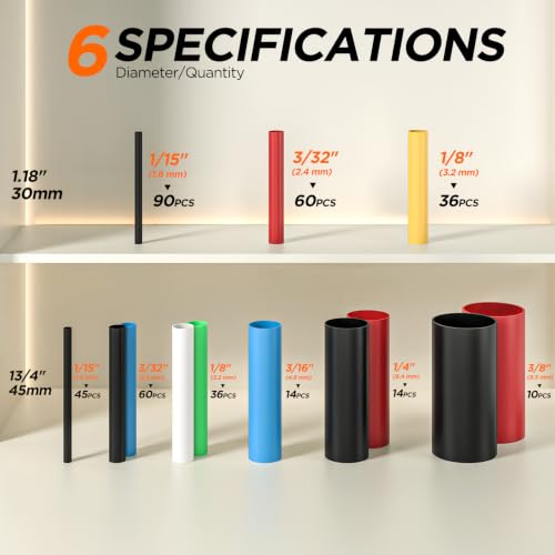5:1 Heat Shrink Tubing Kit 365 PCS, Industry-Leading 5:1 Ratio Shrink Wrap Tubing Adhesive Lined, Heat Shrink Wire Connectors, Marine Grade Dual Wall, Waterproof Electrical Wire Tube Connectors(Color) - color: 6 Color