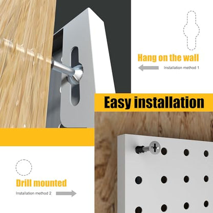 Spampur Peg Board, 6 Pack Metal Pegboard Panels with 50 Hooks - color: White, size: 16x12"- 6 Pcs