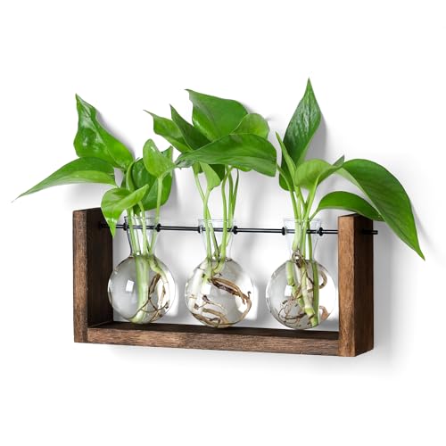 YIBOT Wall Hanging Planter Propagation Station 3 Bulb Glass Flower Vase - size: 3Bulb-M