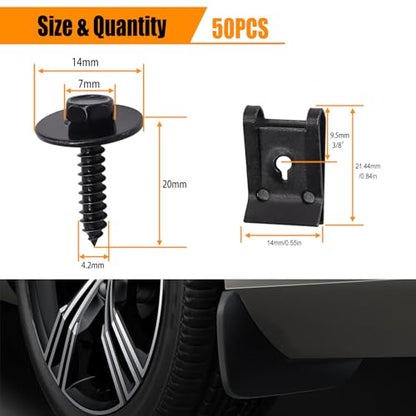 weideer 50PCS M4.2 Universal Fender Liner Screw U Nut Kit,Engine Splash Shield Hex Head Screw U Clips,Automotive Body Screws Clips (25sets) - color: BK-M4.2