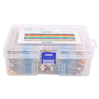 2600 Pieces 130 Values 1% Metal Film Resistors Assortment Kit for DIY Projects, 1 Ohm - 3M Ohm 1/4W Leaded Resistors with Storage Box