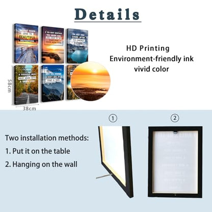 Motivational Quotes Motto，Inspirational Motivational Canvas Wall Art，scenery Painting，Modern Wall Art Suitable for Library, Office,Living ，Home，Gym Deco，Tabletop/Hanging| 6-pack(38x58cm) Framed - color: Motivational A 38x58cm