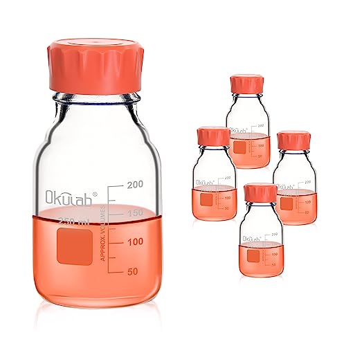 4pcs of 250ml(8.5oz) Round Media Storage Bottles, 3.3 Borosilicate Glass, with GL45 Screw Caps in PP Materia, GL45RB250A4 - style: 4pcs of 250ml