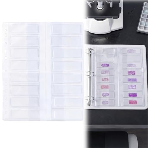 Sabary 10 Pack Microscope Slide Holder Pages for 3 Ring Binder, Holds 160 Standard 25 x 75 mm Glass Slides, Clear Slide Storage Sheets for Lab, School, Research, Specimen Collection Organizer
