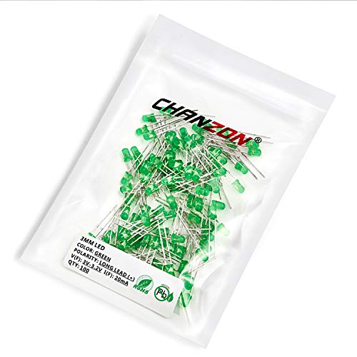 CHANZON 100 pcs 3mm Green Diffused LED Diode Lights (DC 3V 20mA) - color: H) Green-green (100pcs)