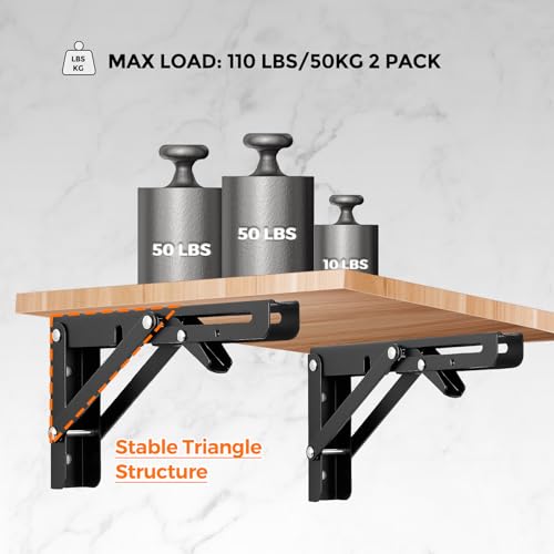 Ravinte Matte Black Folding Shelf Brackets, 6 Inch, 4 Pack - size: 6 Inch