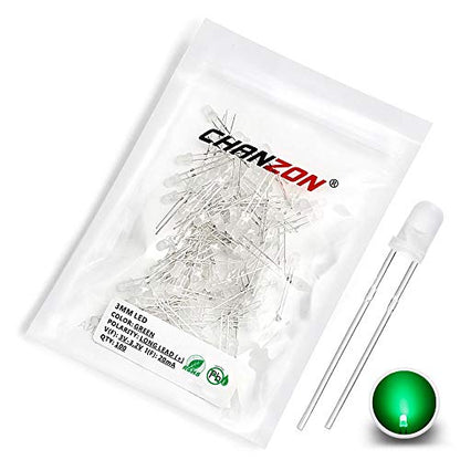 CHANZON 100 pcs 3mm Green Diffused LED Diode Lights (DC 3V 20mA) - color: D) White-green (100pcs)