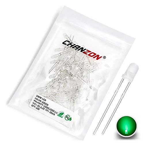 CHANZON 100 pcs 3mm Green Diffused LED Diode Lights (DC 3V 20mA) - color: D) White-green (100pcs)