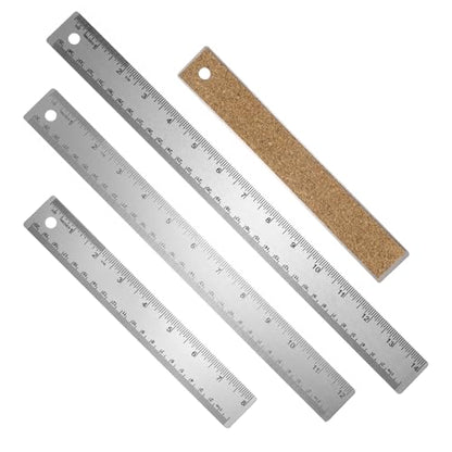 HARFINGTON 3pcs Stainless Steel Metal Ruler 20/30/35cm Straight Edge with Cork Backing Non-Slip Inch Metric Metal Ruler for Classroom Office Home Drafting Tools - size: 20/30/35cm