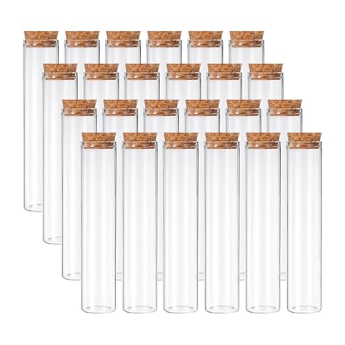 PATIKIL 80ml Test Tubes, 24pcs 5.91x1.18 Glass Clear Flat Bottom Test Tube Containers with Cork Stopper for Bead Party Candy Bath Salt Storage Scientific Experiment Plant Propagation - size: 80ml