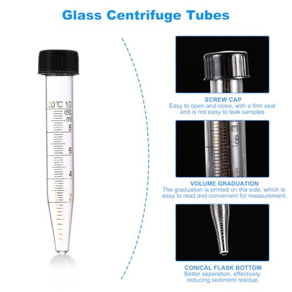 PATIKIL 10ml Centrifuge Tubes, 6 Pcs Glass Graduated Centrifuge Vials with Screw Cap Conical Bottom Test Tube Storage Container for Sample Laboratory Liquid - size: 10ml