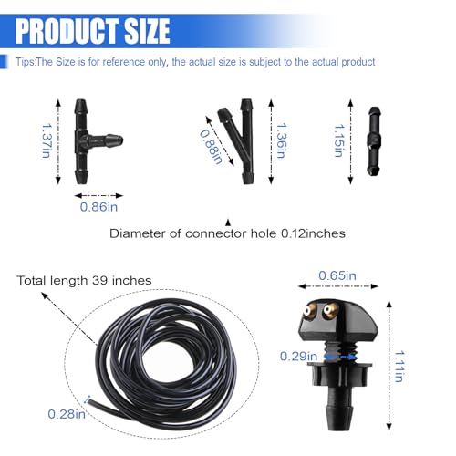 ZIMISI Car Front Windshield Washer Nozzles, Double-Hole Auto Wiper Water Sprayers with Hose and Connectors, Adjustable Nozzle Washer Kit for Most Vehicles (9PCS) - size: 9PCS