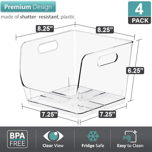 Sorbus Clear Pantry Organizer with Stackable Storage Bins, Open Front - size: Medium Square, style: 4 Pack