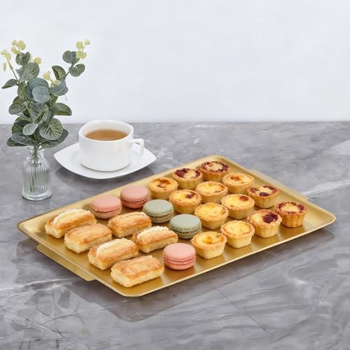 SANQIAHOME 16.3" x 11" Gold Serving Trays Set of 2, Stainless Steel - color: Gold-40x28cm
