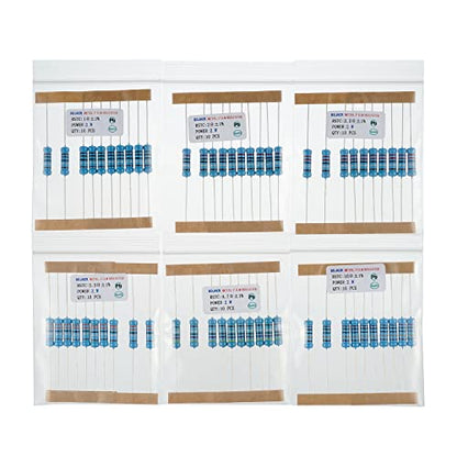 BOJACK 300 Pcs 30 Values Resistor Kit 1 Ohm - 1M Ohm with 1% 2W Metal Film Resistors Assortment - size: 2 W