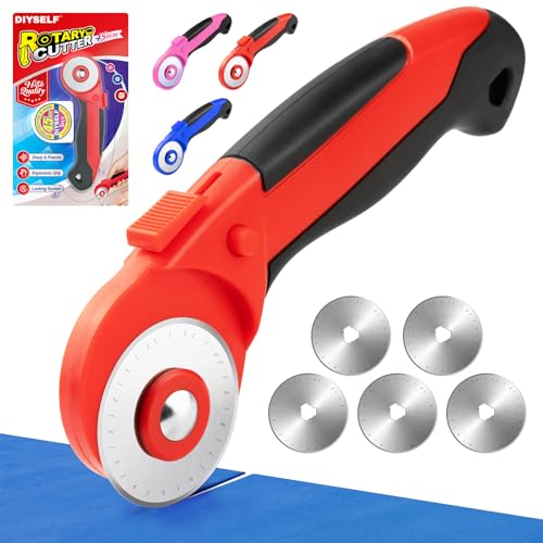 DIYSELF Fabric Rotary Cutter, 45mm Rolling Cutter for Sewing with 5 Blades - color: Red