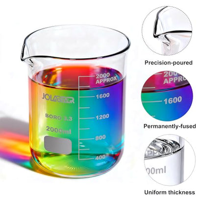 JOLABEAR 2000mL/2L Graduated Lab Glass Beaker - size: 2000ml