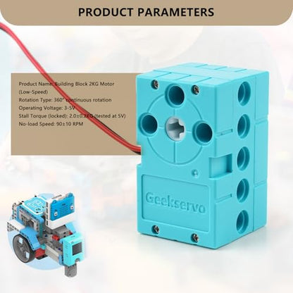 2PCS Geekservo Programmable Building Block Servo Motor, 360 Degree Rotation, 2P/3P Wire, Compatible with Microbit Raspberry Pi (2KG Slow Speed Motor) - style: 2KG Slow Speed Motor
