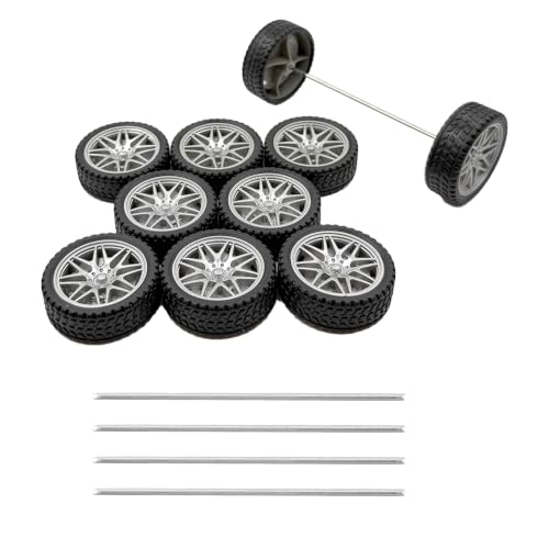 10PCS Toy Car Wheel Model Car Rubber Tire Wheel with 5PCS Metal Shaft Round Rod Axles for for DIY Model Toy RC Car Truck Robot Helicopter Replacement Parts (Silver) - color: Silver