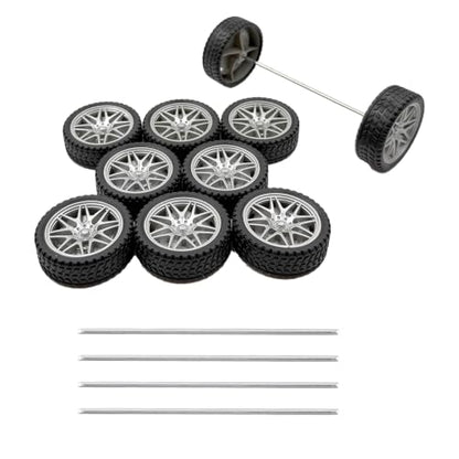 10PCS Toy Car Wheel Model Car Rubber Tire Wheel with 5PCS Metal Shaft Round Rod Axles for for DIY Model Toy RC Car Truck Robot Helicopter Replacement Parts (Silver) - color: Silver