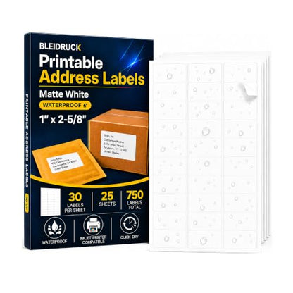 25 Sheets 30up Waterproof Matte White Shipping Labels Address Stickers - size: 30up-25 sheets