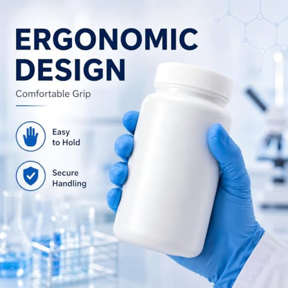 METAPACK 5 Pack 6.8 oz White HDPE Wide Mouth Lab Sample Bottles with Screw Caps, Removable Inner Caps and Labels, Plastic Sample Containers for Liquids, Powders, Granules, lab samples and Small Parts