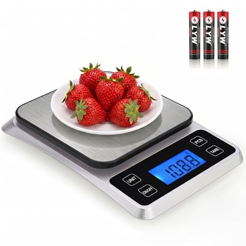 Kitchen Digital Scale, 0.1 g/0.001 oz High Precision Electronic Scale, Max 5 kg/11 lbs, Multiple Unit Conversion, Auto Power-Off/Tare/Counting Function, Stainless Steel Weighing Platform (Silver)