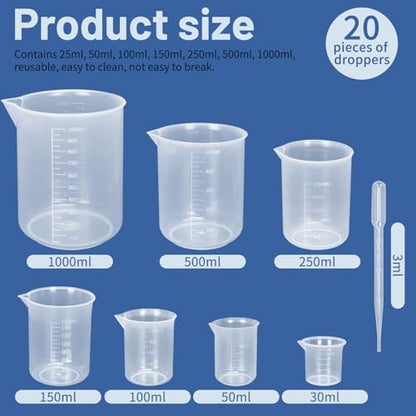 Twdrer 7-Size Plastic Beaker Set with Droppers