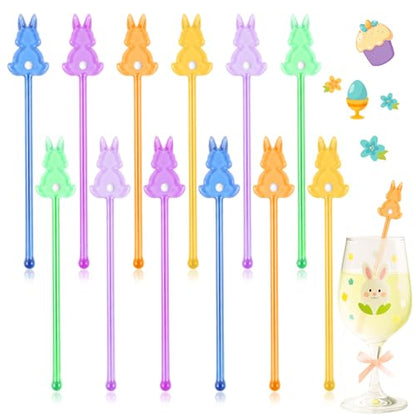 Qinyoung 12 Pcs Easter Glass Drink Stirrers 7 Inch Swizzle Sticks for Cocktails Coffee Reusable Rabbit Beverage Stir Sticks for Easter Party Coffee Bar Kitchen Bar Weddings - style: Rabbit
