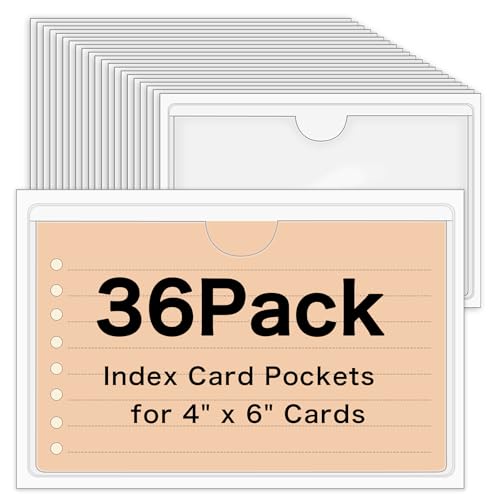 36 Pack Adhesive 4" x 6" Index Card Pockets Clear Plastic Labels Holders - size: 4 x 6 Inches