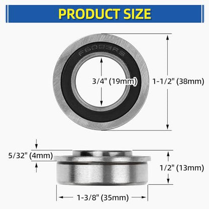 GICOOL 3/4" Sealed Flanged Steel Bearing, 19mm ID x 35mm OD x 13mm W, 4 PK - size: ID 3/4" x OD 1-3/8"