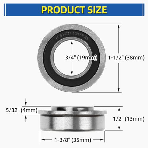 GICOOL 3/4" Sealed Flanged Steel Bearing, 19mm ID x 35mm OD x 13mm W, 4 PK - size: ID 3/4" x OD 1-3/8"