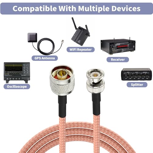 Superbat N to BNC Cable 3ft BNC Male to N Male Coax Cable 50 Ohm Low Loss RG400 Extension Cable for Spectrum Analyzer Antenna, Ham Radio, Oscilloscope, RF Applications etc. (Pack of 2) - size: 1 meter (Pack of 2)